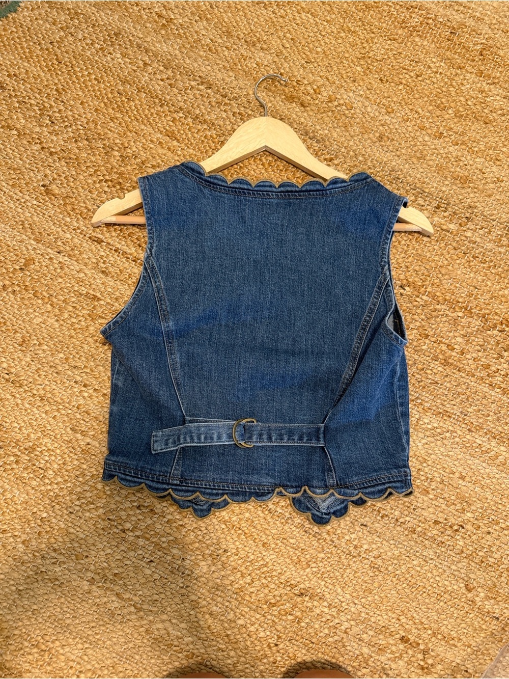 Listicle Dark Blue Scallop-Trim Denim Vest - Picture 2 of 3
